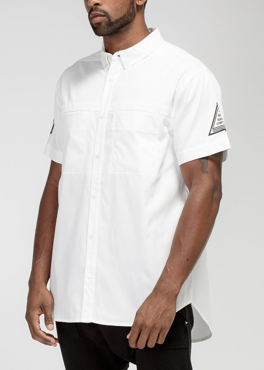 Konus Men's Reflective Short Sleeve Button Down in White - shopatkonus