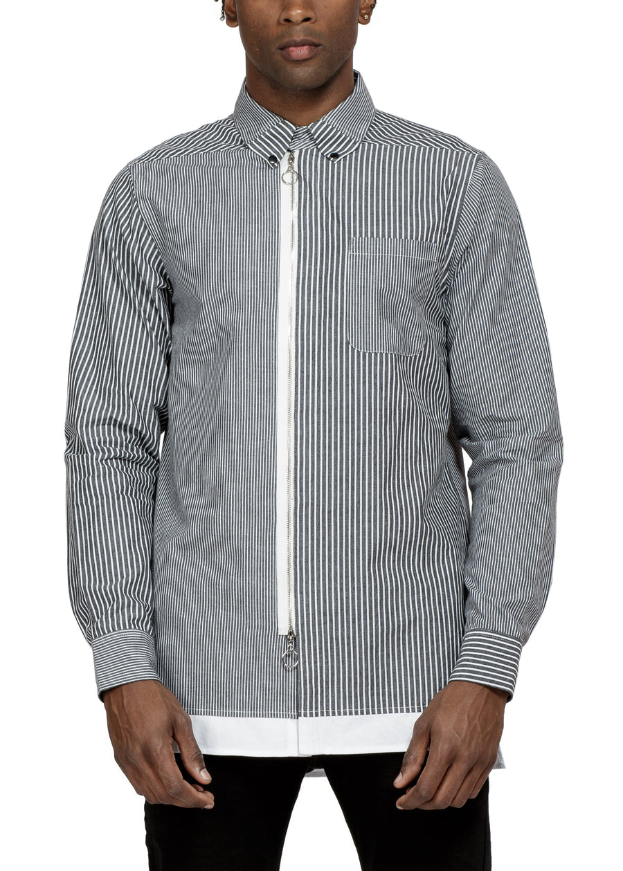 Konus Men's Patched Long Sleeve Zip Button Down Shirt - shopatkonus
