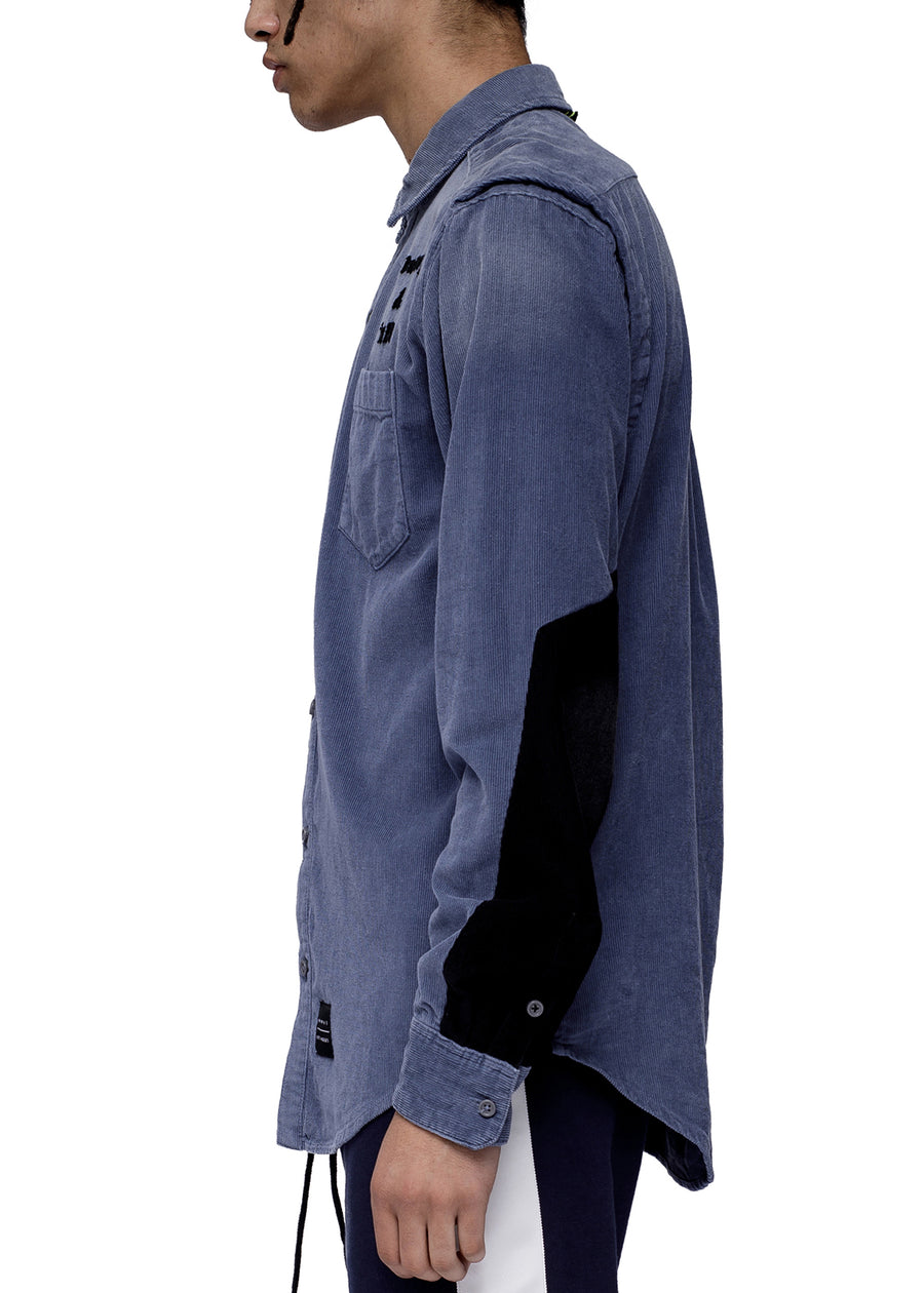Konus Men's Corduroy Elbow Detail Button up Shirt in Blue - shopatkonus