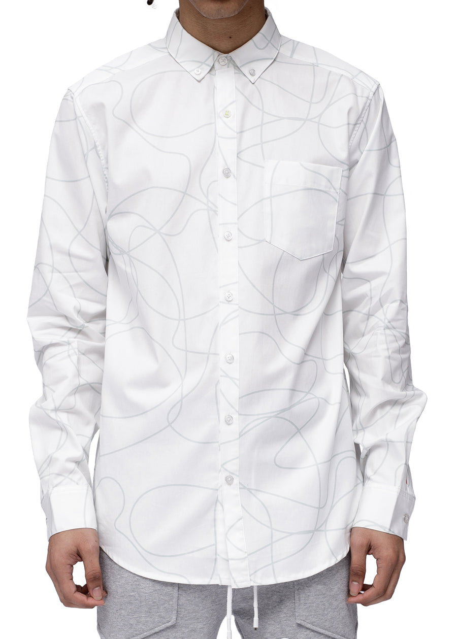 Men's Long Sleeve Line Print Shirt in White - shopatkonus