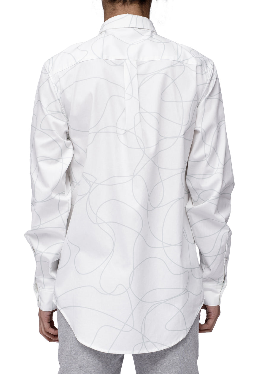 Men's Long Sleeve Line Print Shirt in White - shopatkonus