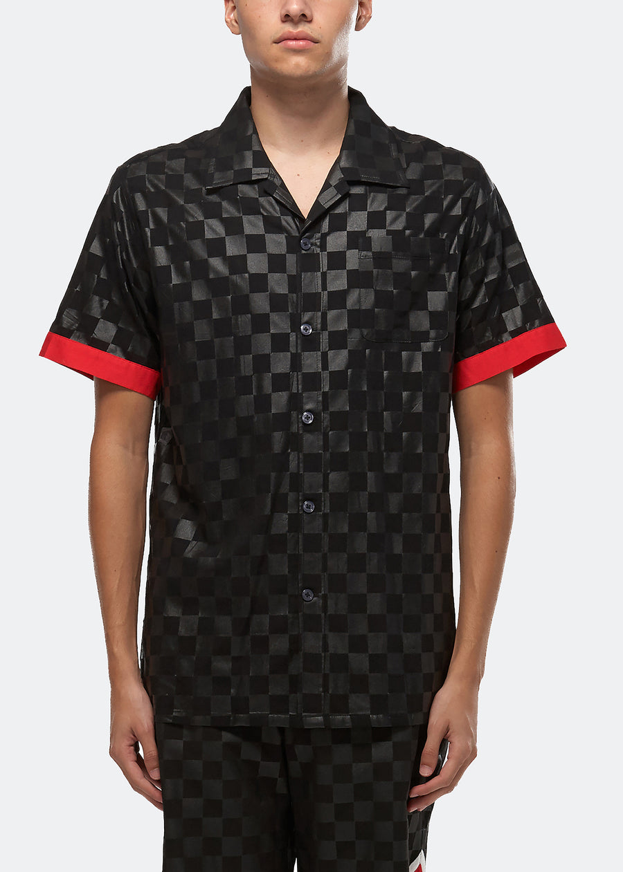 Konus Men's Tonal Checker Printed Shirt in Black - shopatkonus