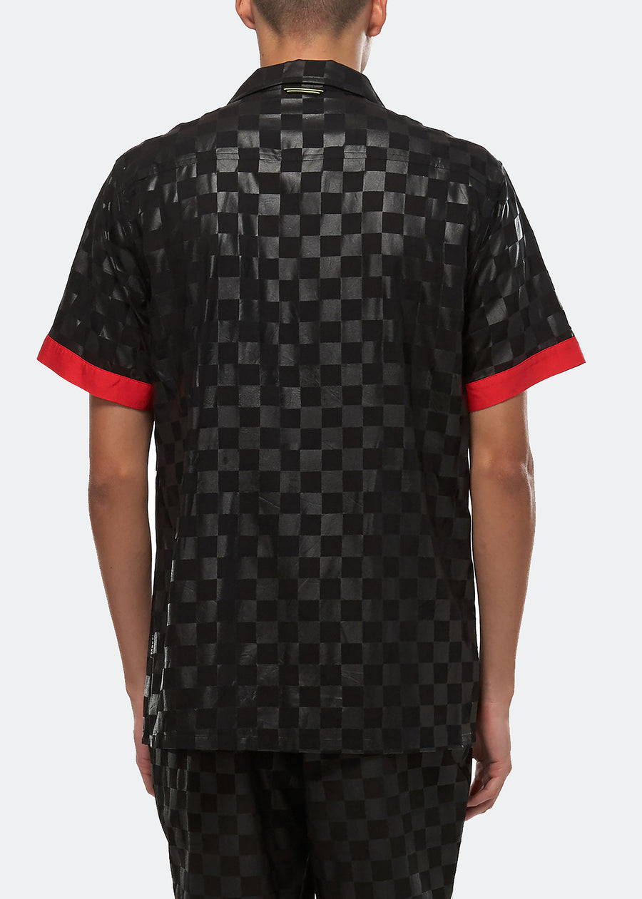 Konus Men's Tonal Checker Printed Shirt in Black - shopatkonus