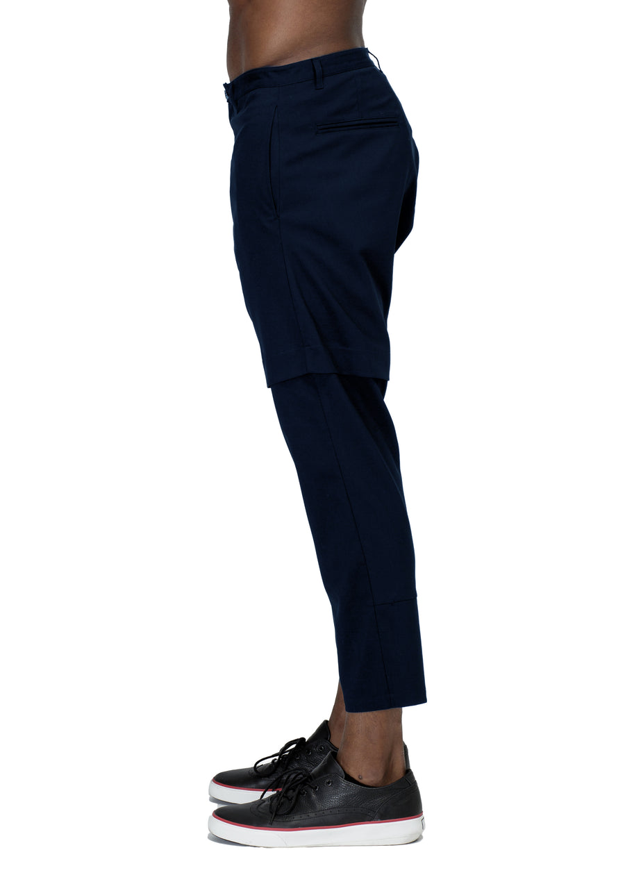 Konus Men's Drop Crotch Tapered Stretch Twill Pants in Navy - shopatkonus
