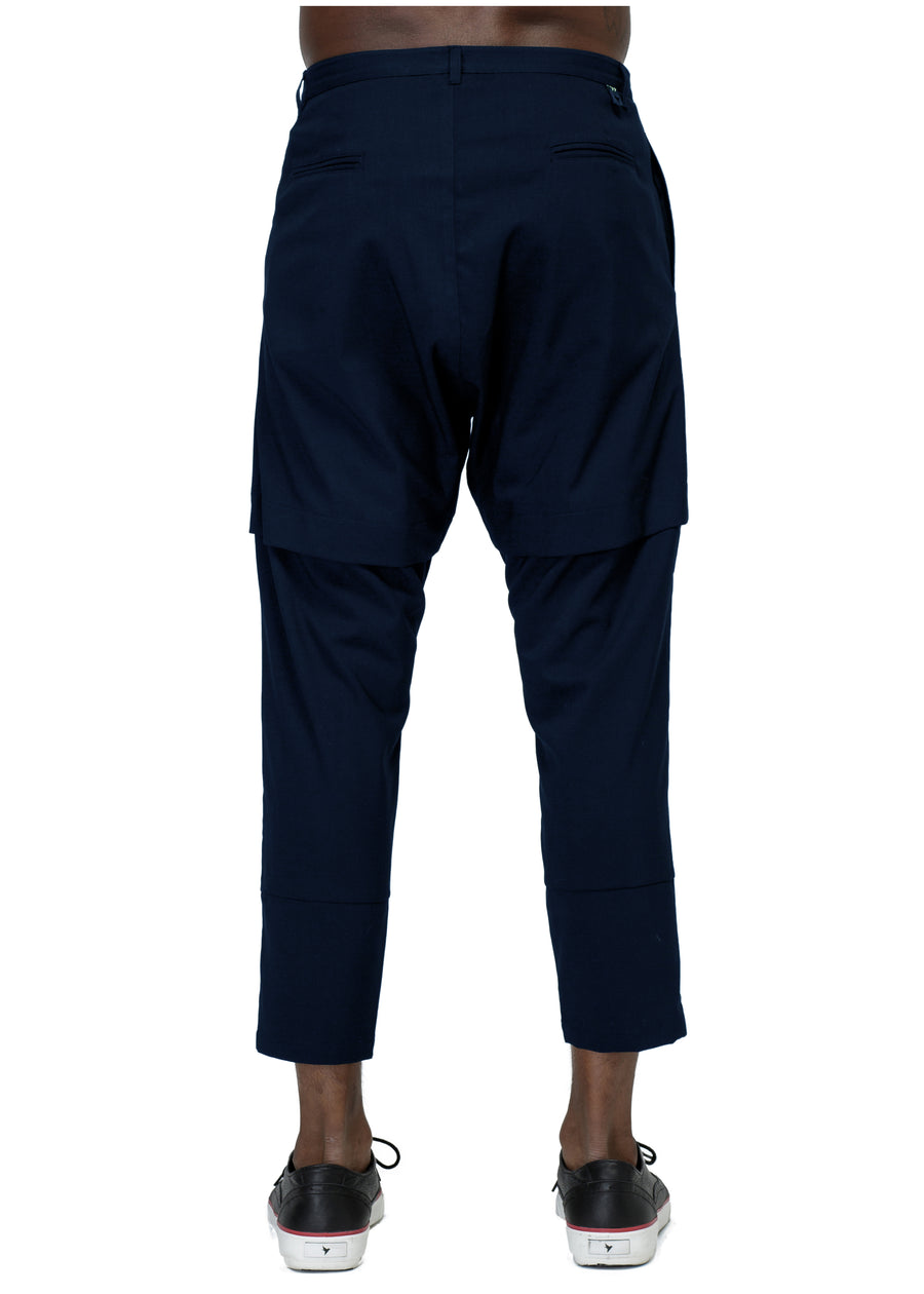 Konus Men's Drop Crotch Tapered Stretch Twill Pants in Navy - shopatkonus
