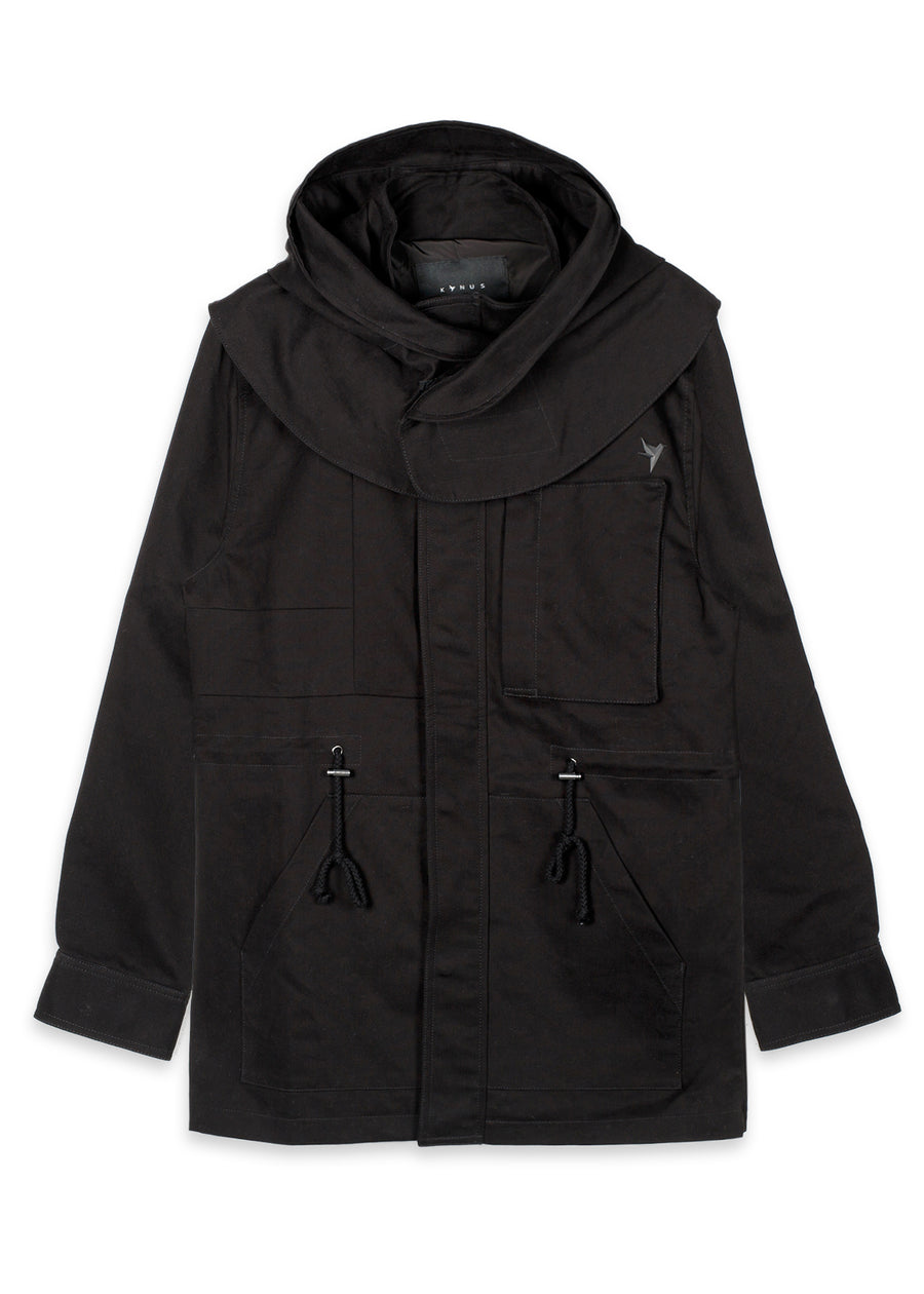 Konus Men's M-65 Jacket With Oversized Hood in Black - shopatkonus