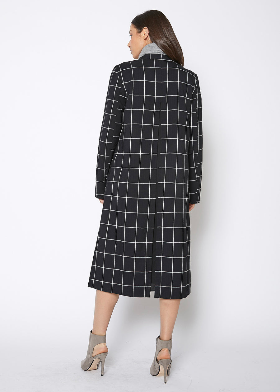 Women's Minimalist Grid Longline Coat In Black - shopatkonus
