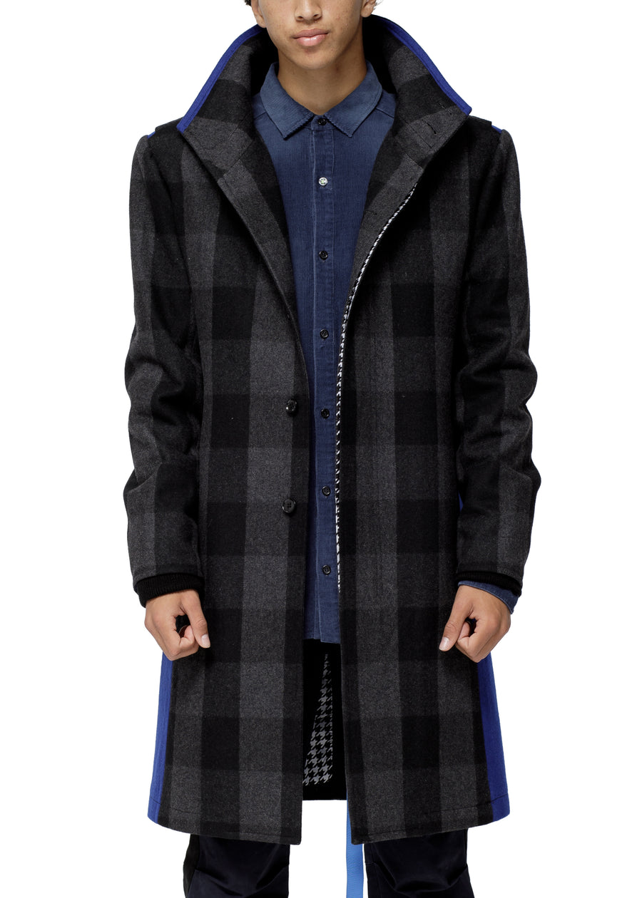Men's Oversized Wool Blend Coat In Charcoal Navy - shopatkonus