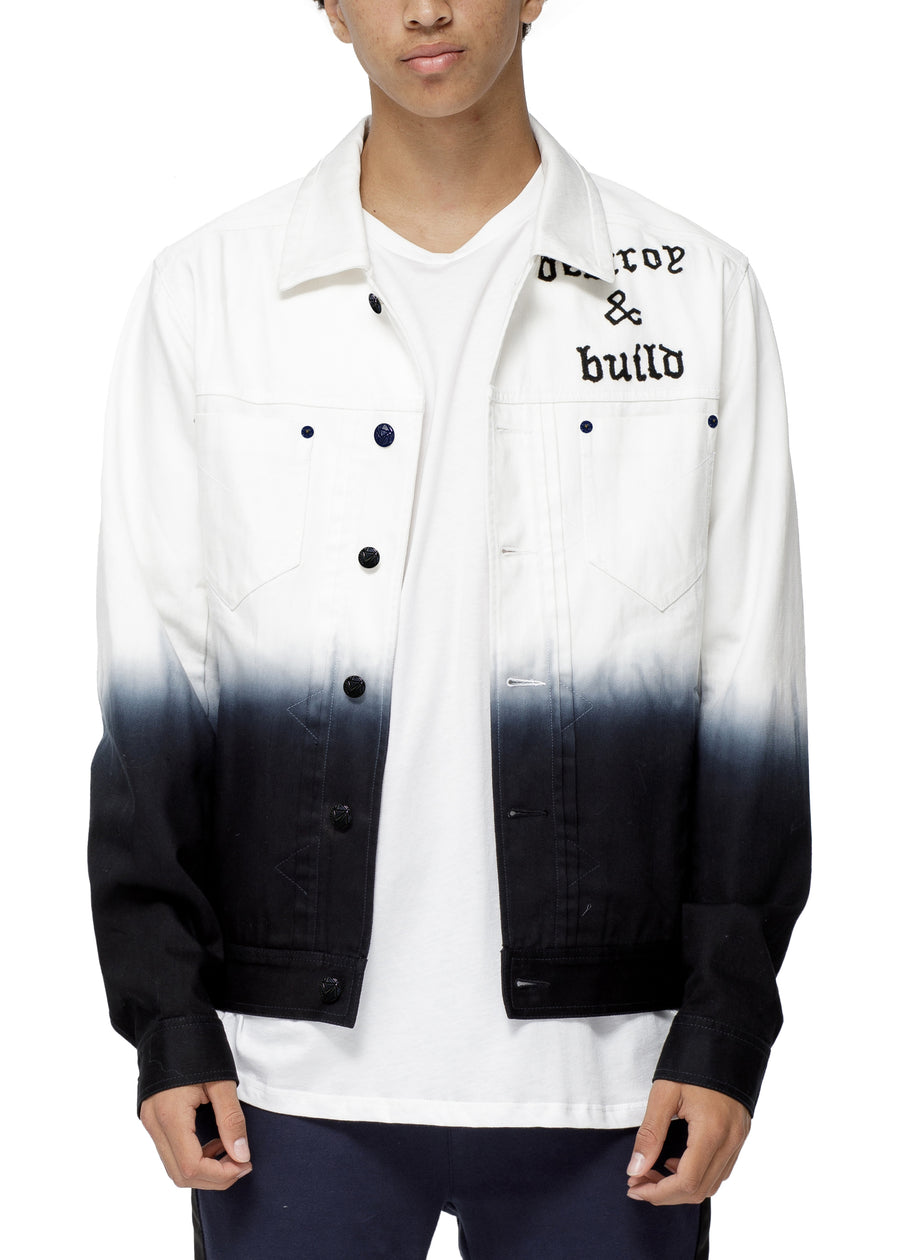 Konus Men's White Twill Trucker Jacket With Dip Dye Ombre  in White - shopatkonus