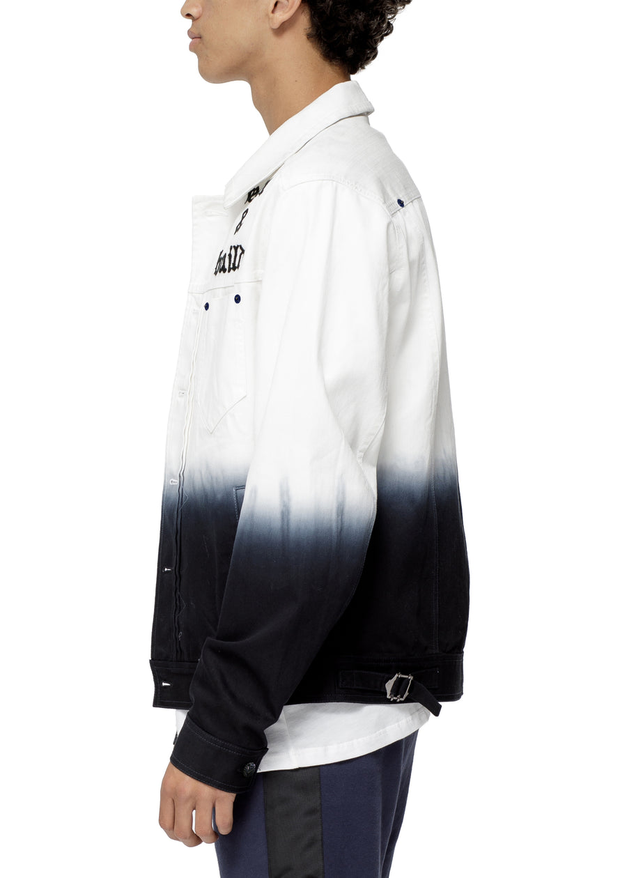 Konus Men's White Twill Trucker Jacket With Dip Dye Ombre  in White - shopatkonus