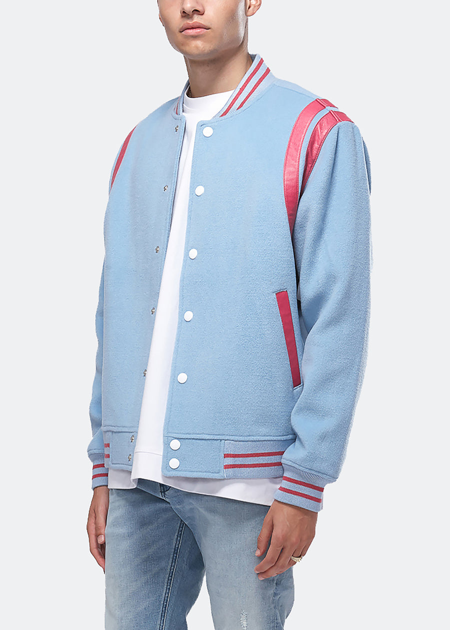Konus Men's Wool Blend Varsity Jacket in Blue - shopatkonus