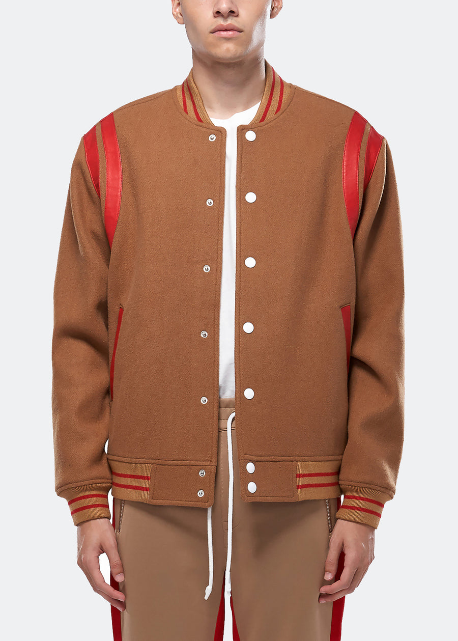 Konus Men's Wool Blend Varsity Jacket in Camel - shopatkonus