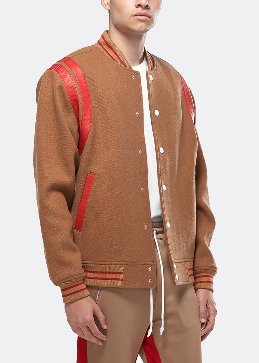 Konus Men's Wool Blend Varsity Jacket in Camel - shopatkonus