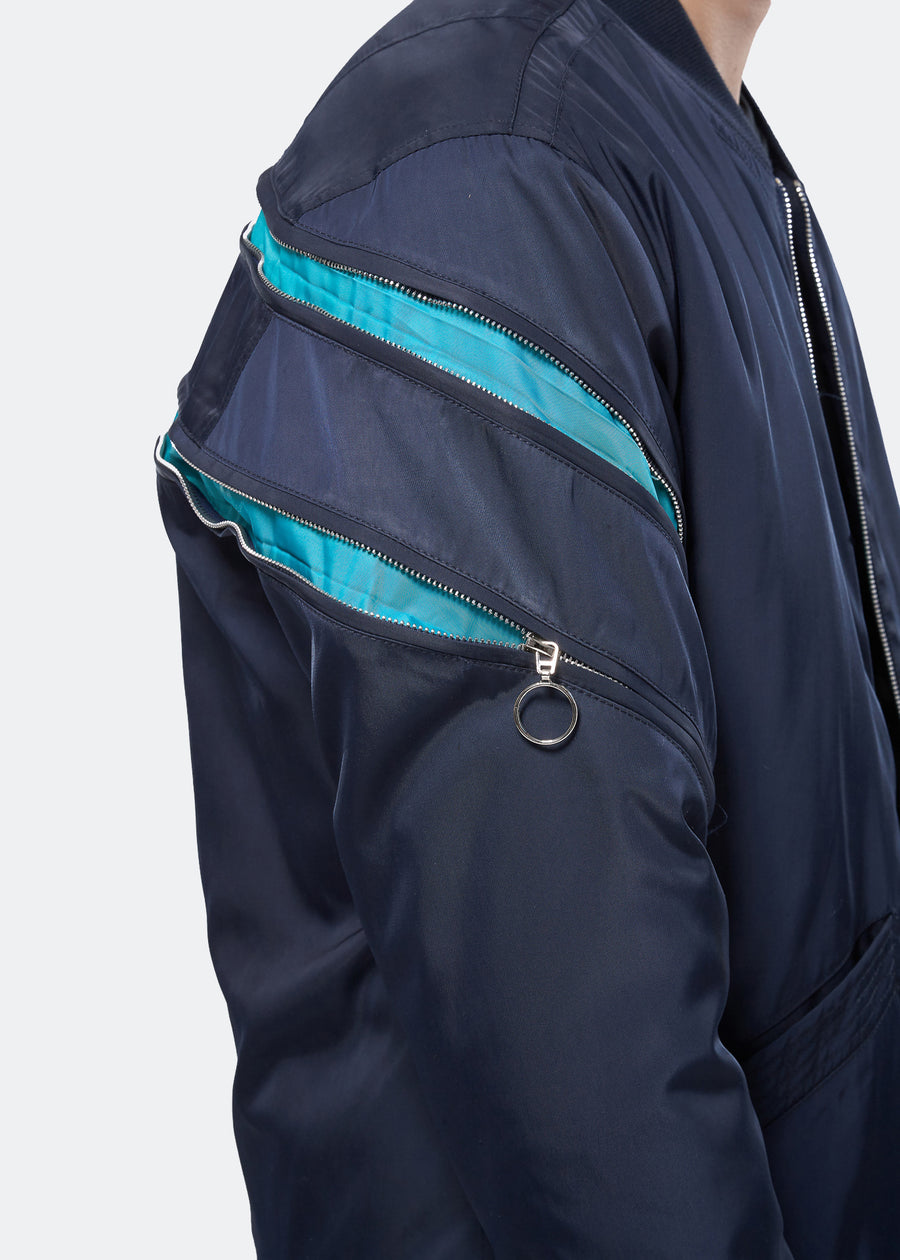 Konus Men's Bomber Jacket with Zipper Details in Navy - shopatkonus