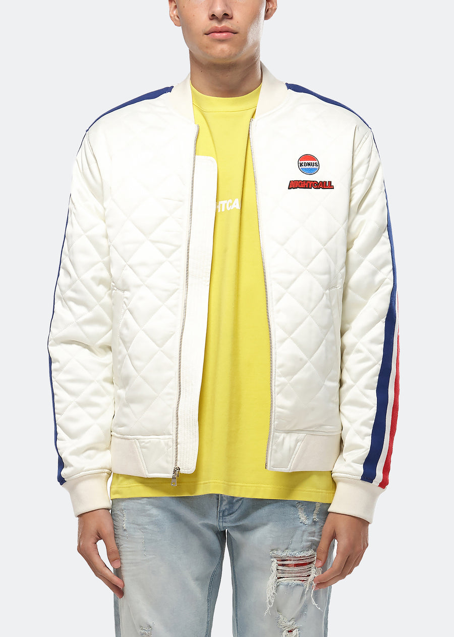 Konus Men's Quilted Satin Jacket in Off White - shopatkonus