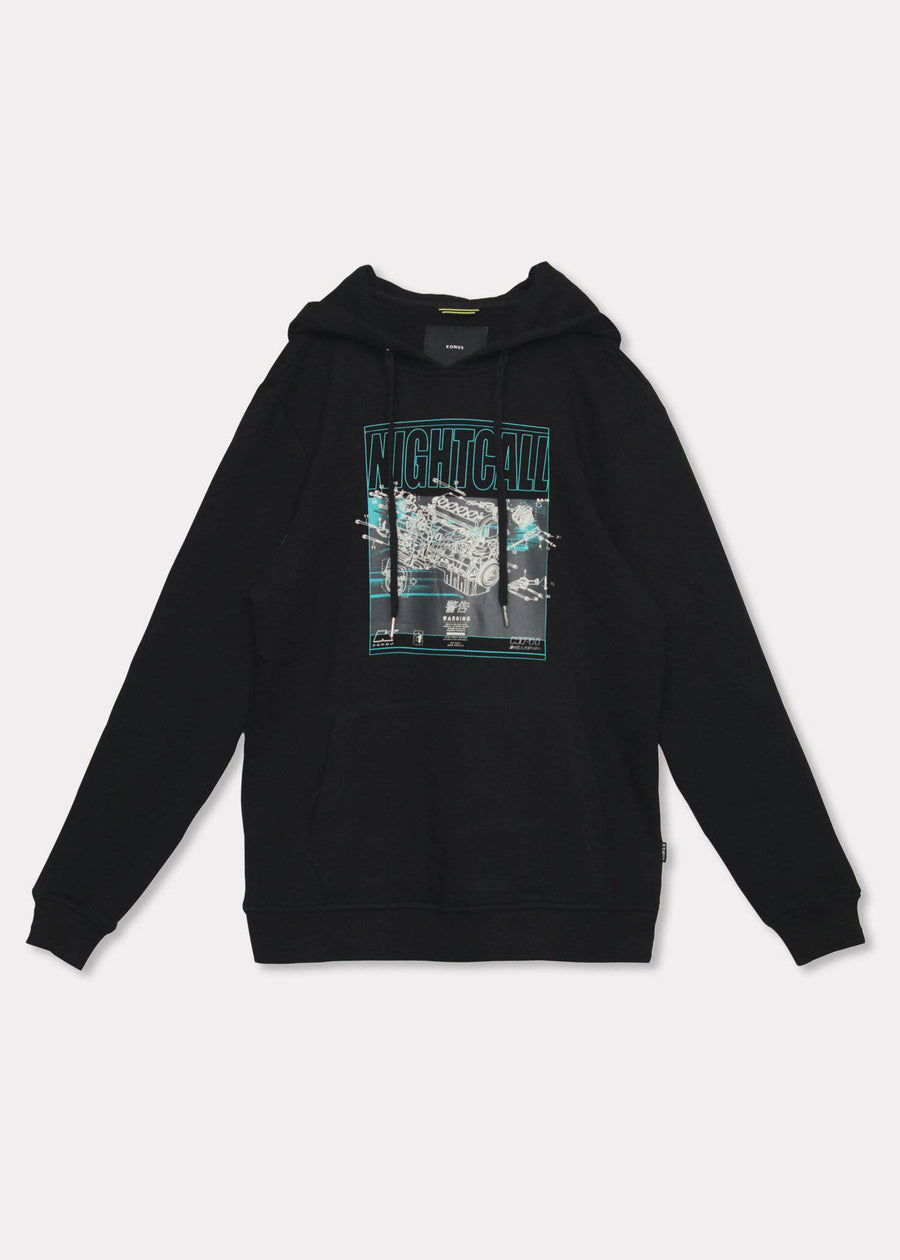 Konus Men's Graphic Pullover Hoodie in Black