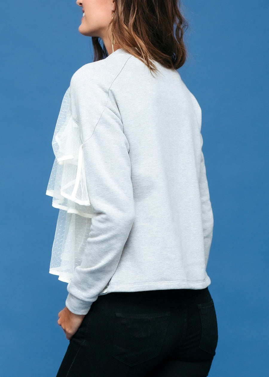 Women's Layered Lace Front Crewneck Sweatshirt - shopatkonus