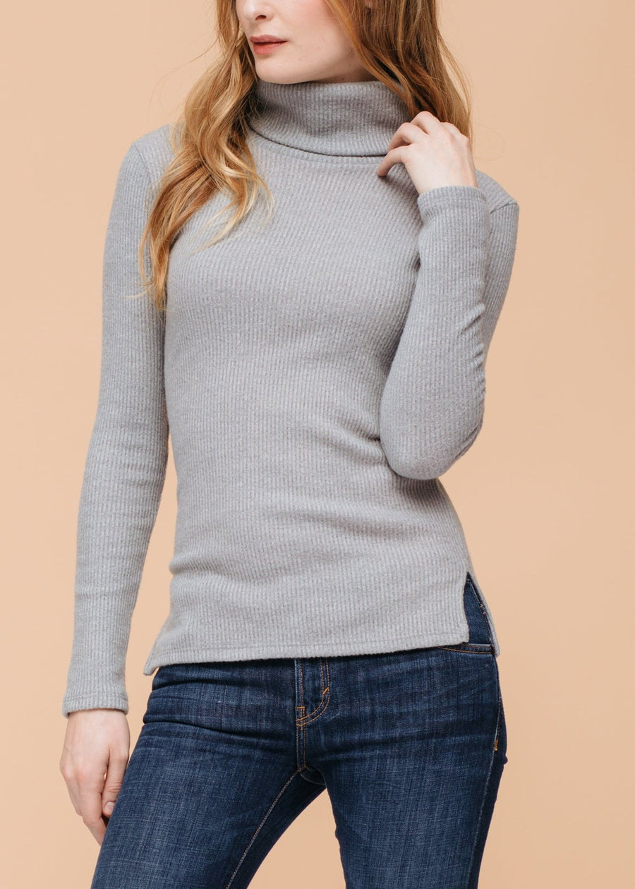 Women's Soft Turtle Neck Ribbed Knit Sweater Top - shopatkonus