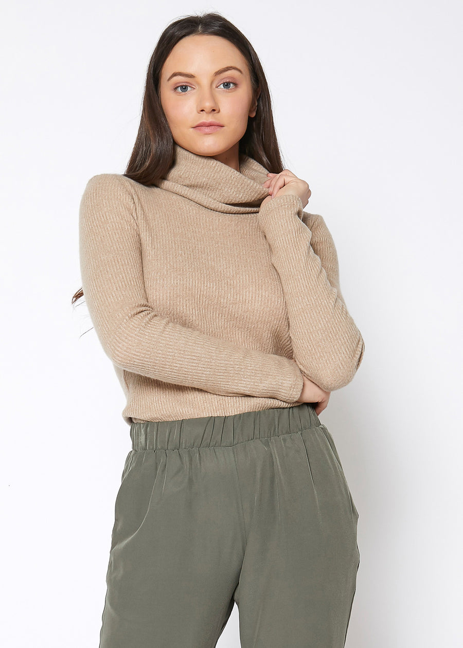 Women's Soft Turtle Neck Ribbed Knit Sweater Top - shopatkonus