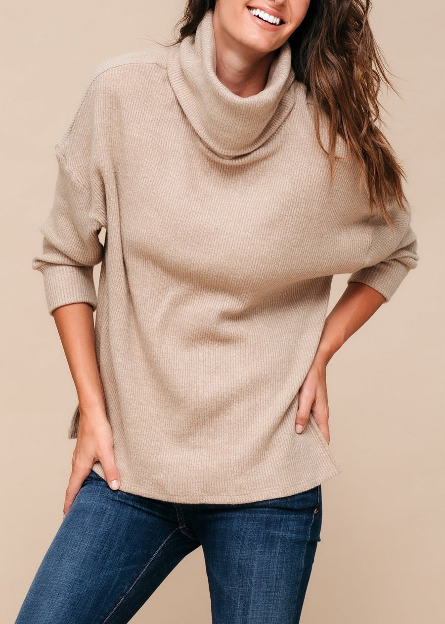 Women's Turtle Neck Ribbed Oversize Sweater Top - shopatkonus