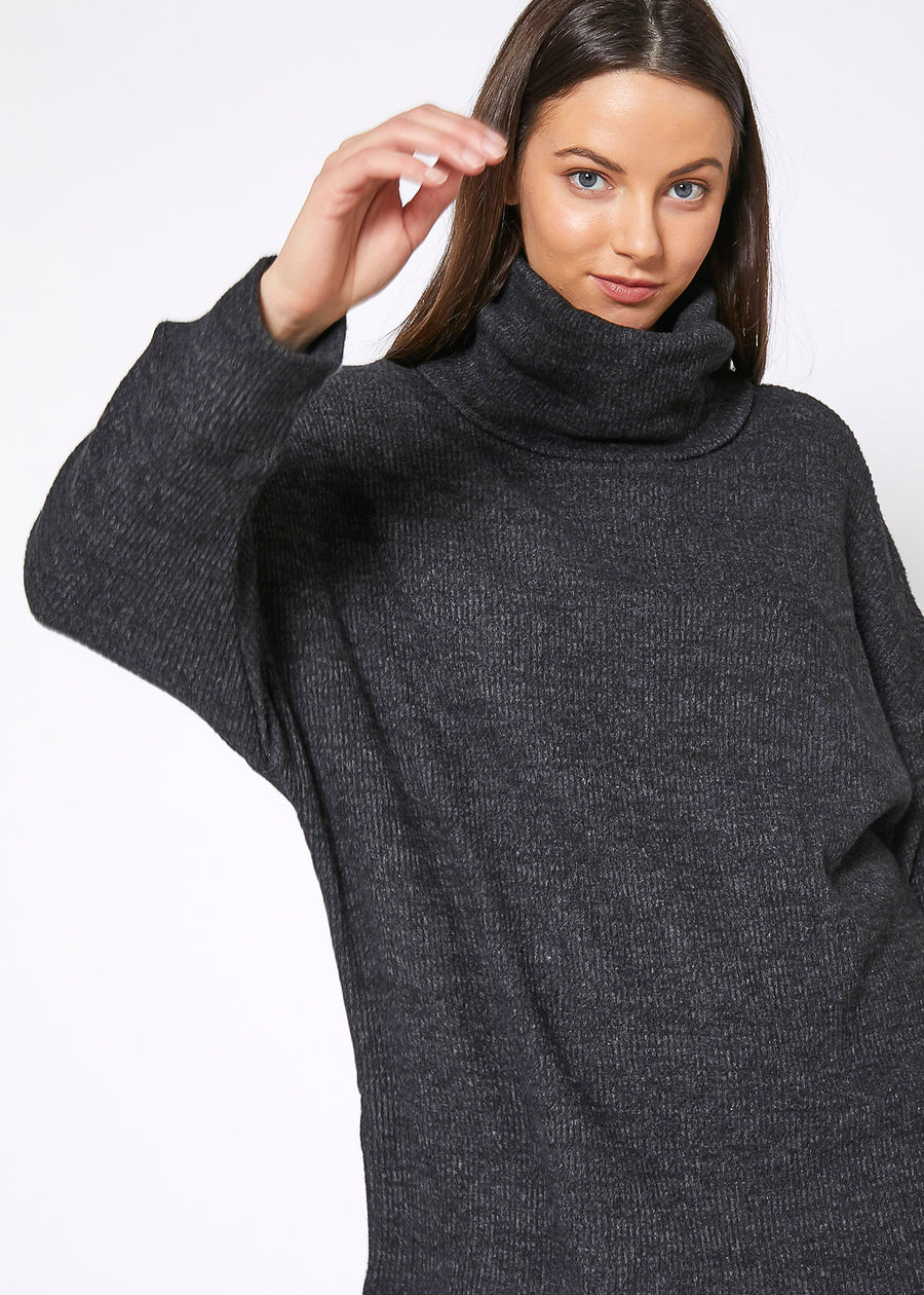 Women's Turtle Neck Ribbed Oversize Sweater Top - shopatkonus