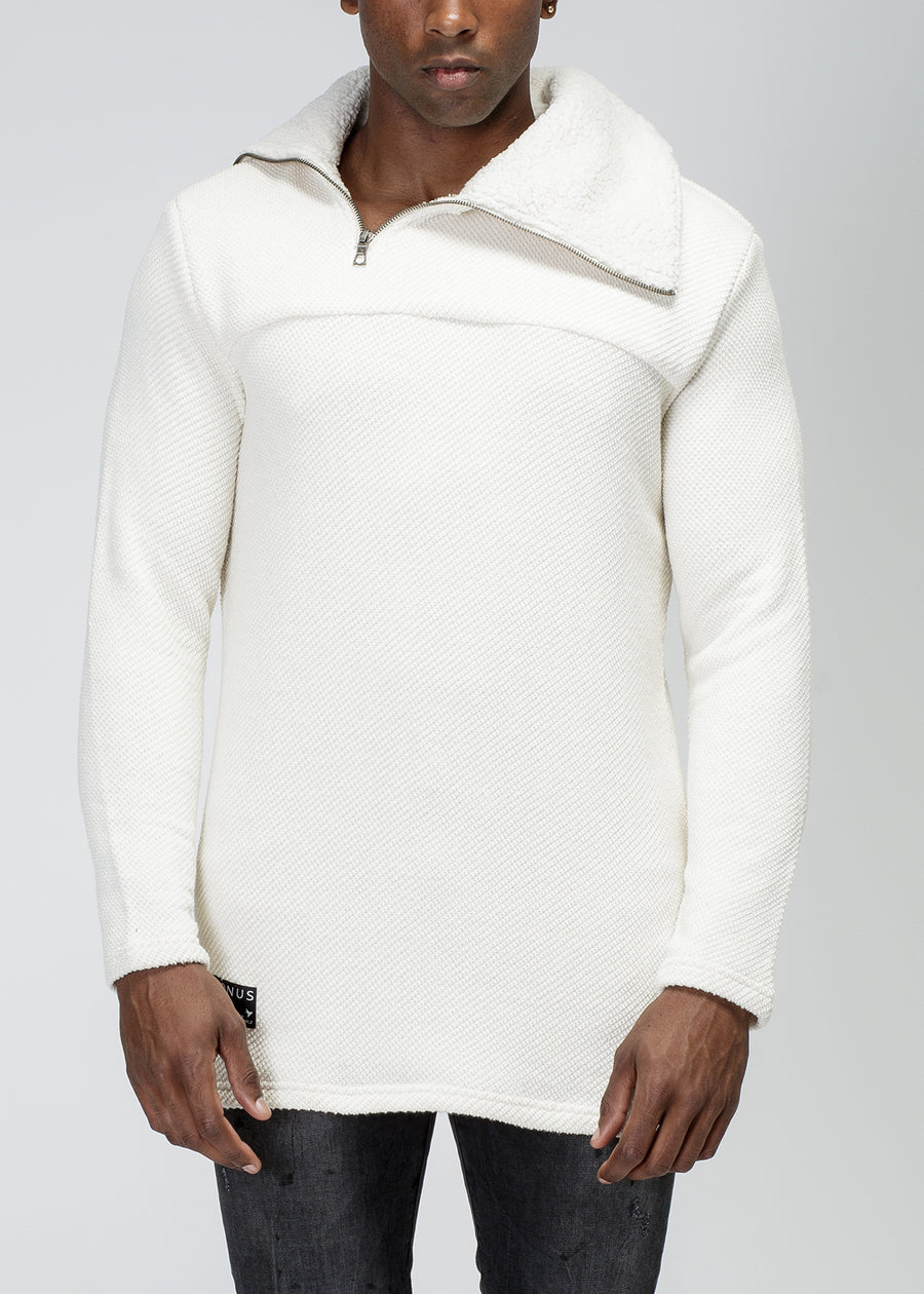 Konus Men's Side Zip Turtle Neck Sweater in Ivory - shopatkonus