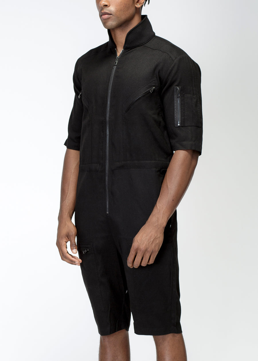 Konus Unisex Short Sleeve Overall With Zipper Pockets In Black - shopatkonus
