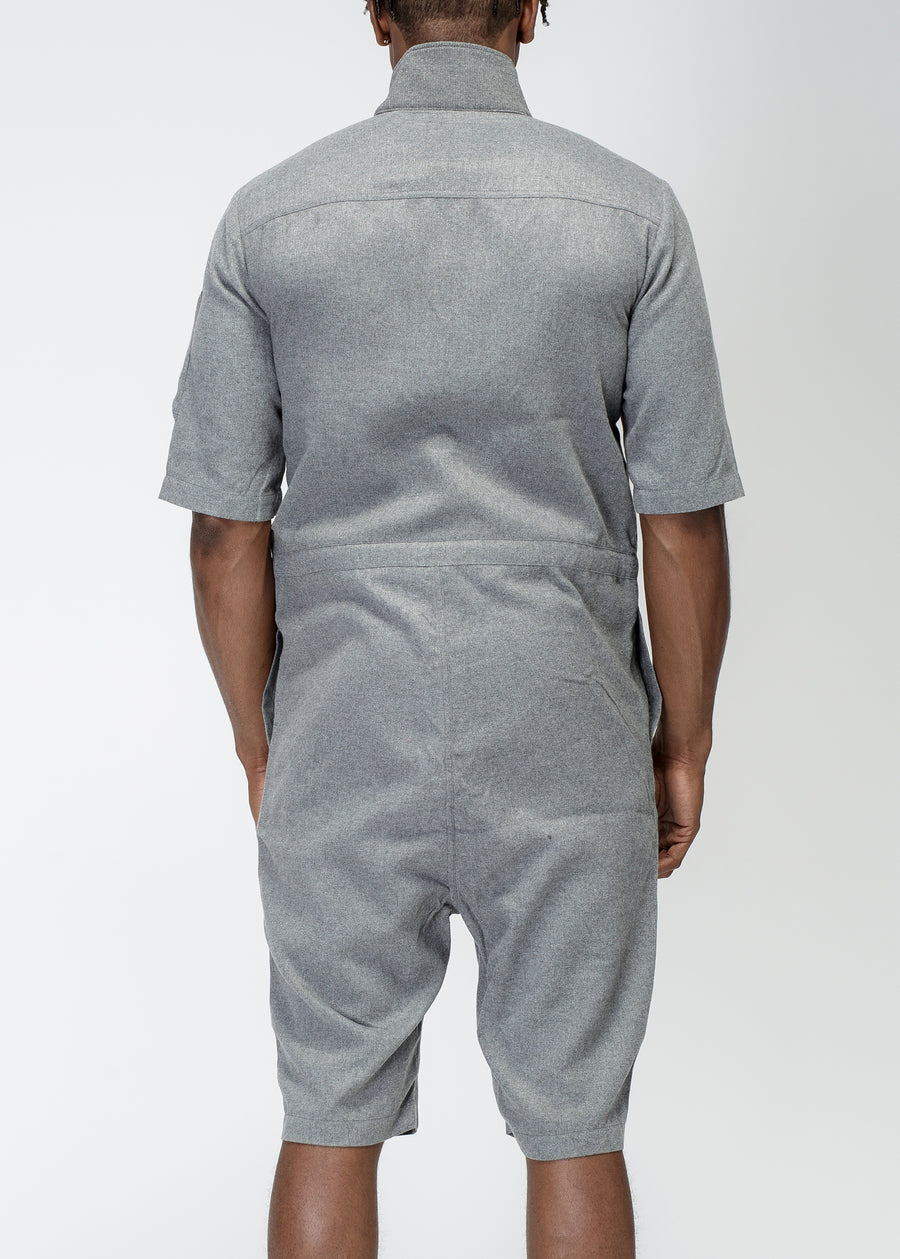 Unisex Short Sleeve Overall With Zipper Pockets In Grey - shopatkonus