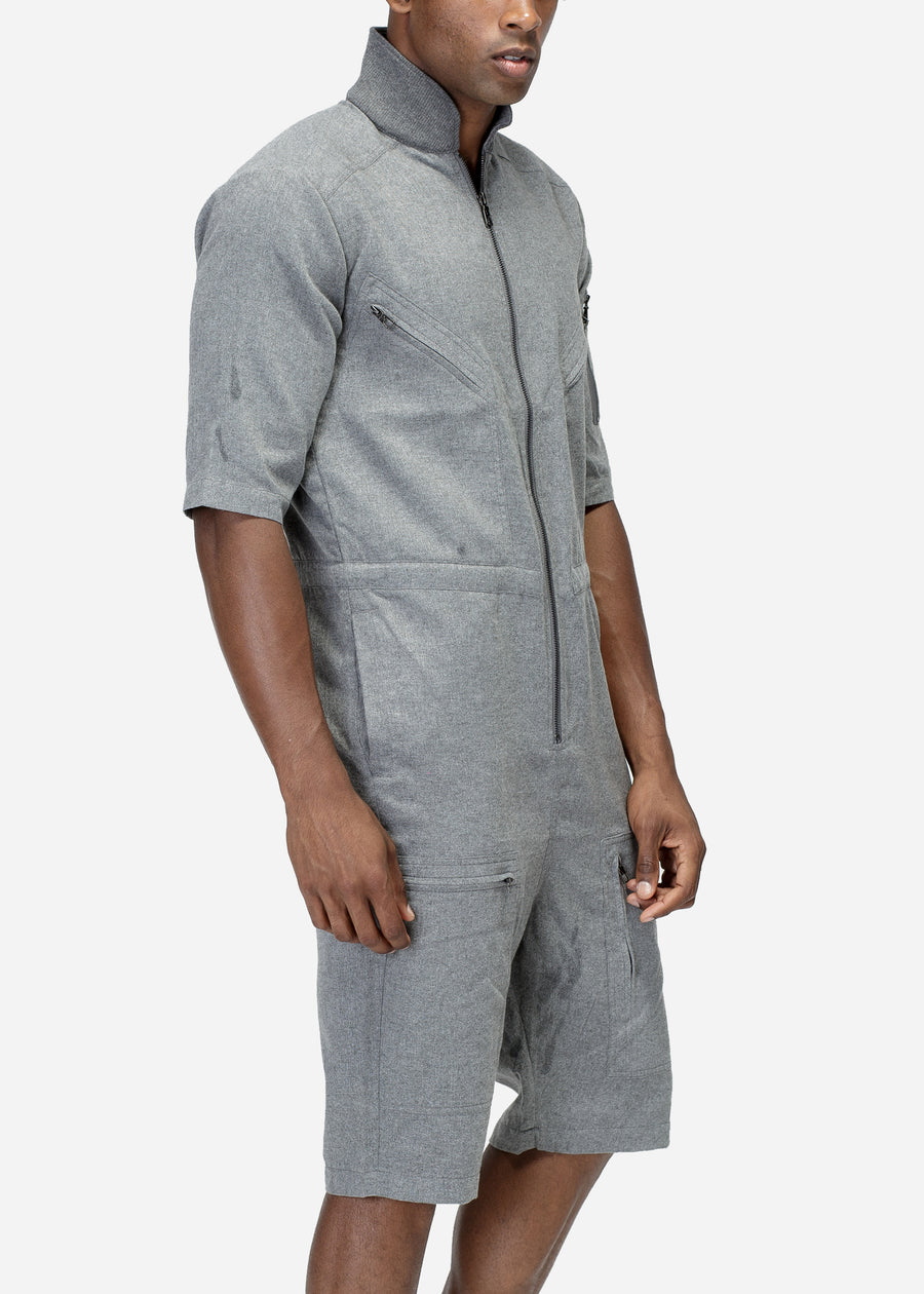 Unisex Short Sleeve Overall With Zipper Pockets In Grey - shopatkonus