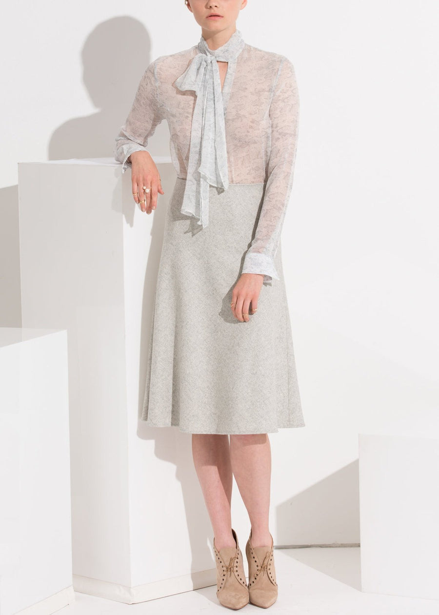 High Waisted Wool Knit Midi Skirt In Heather Grey - shopatkonus