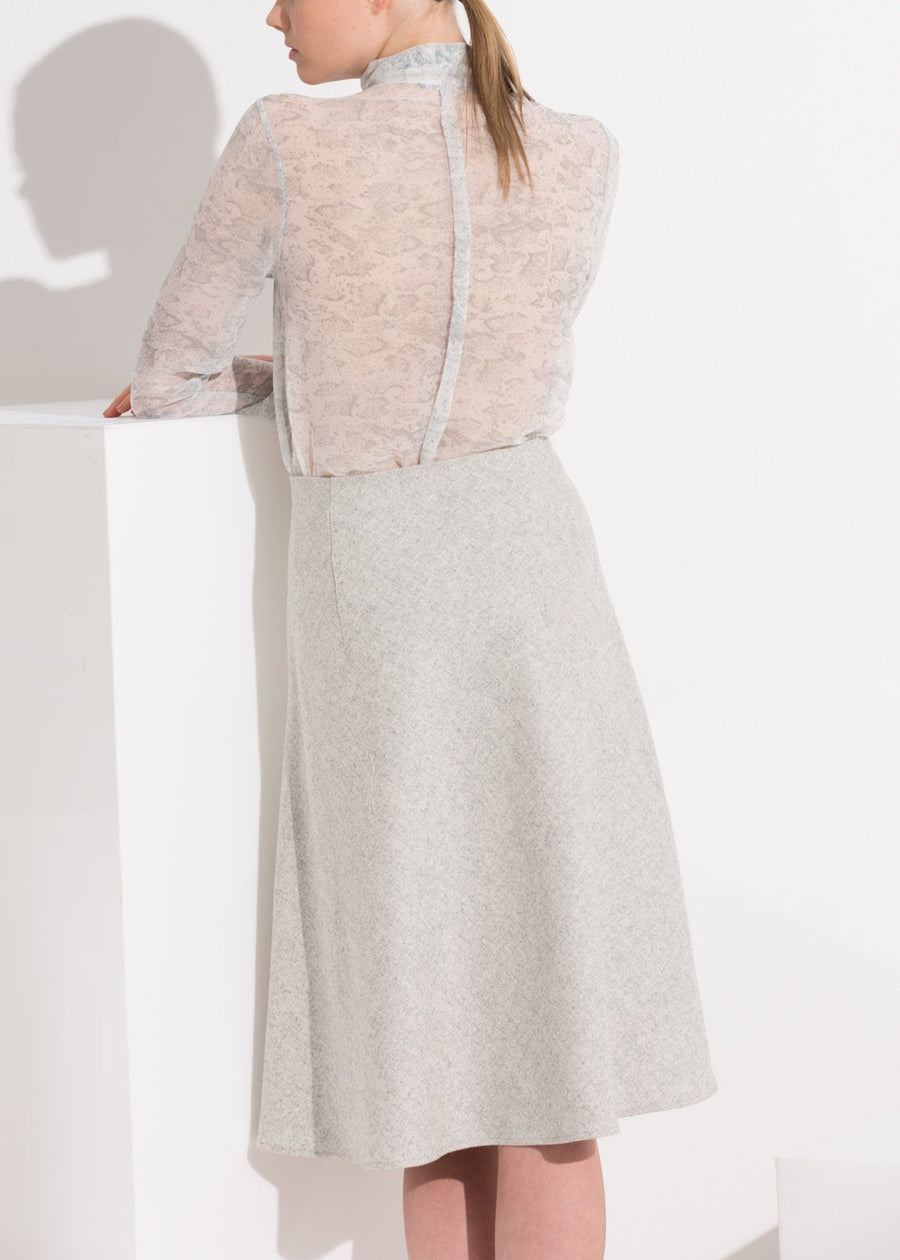 High Waisted Wool Knit Midi Skirt In Heather Grey - shopatkonus