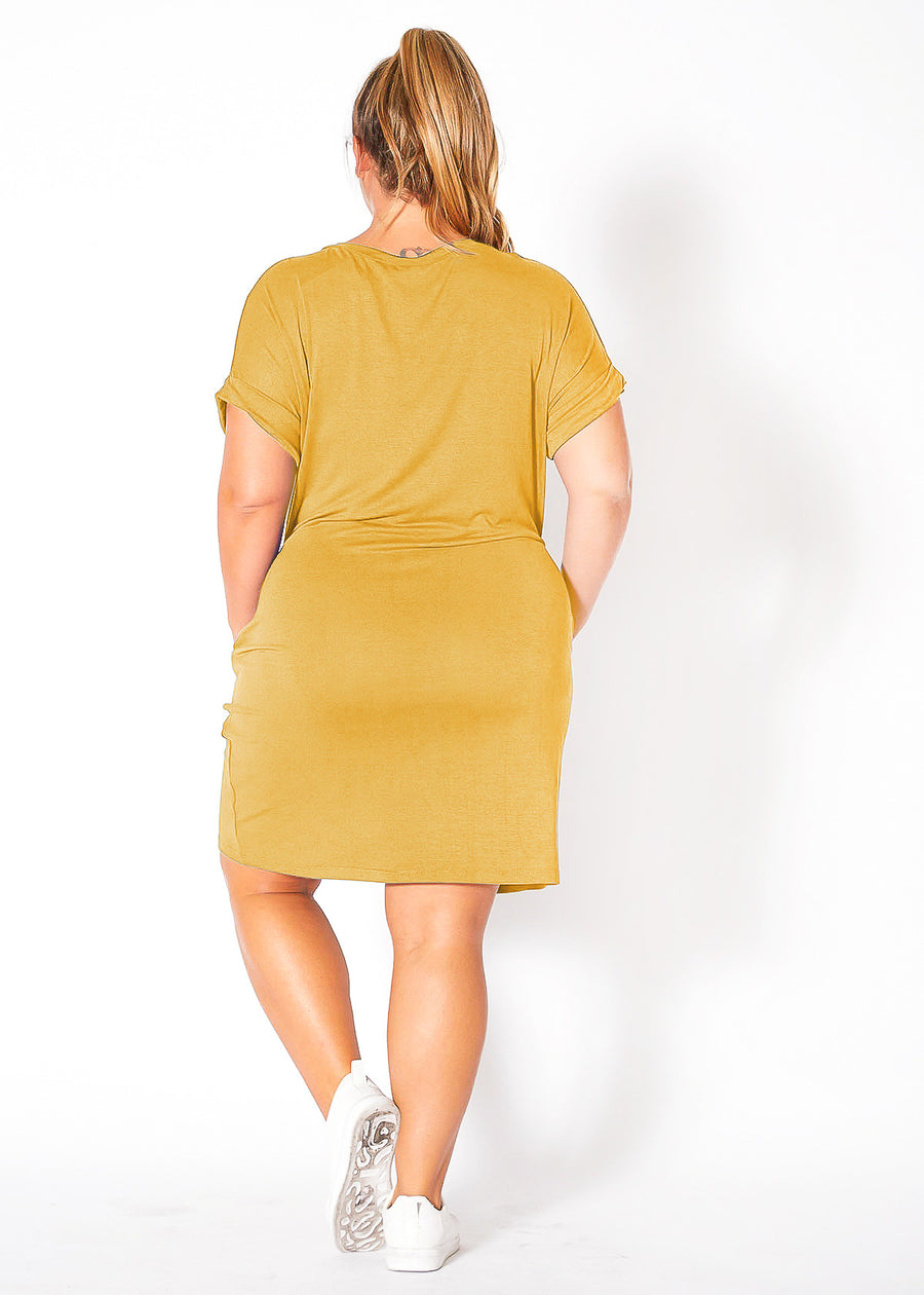 Plus Size V-Neck T-shirt Dress With Pocket - shopatkonus