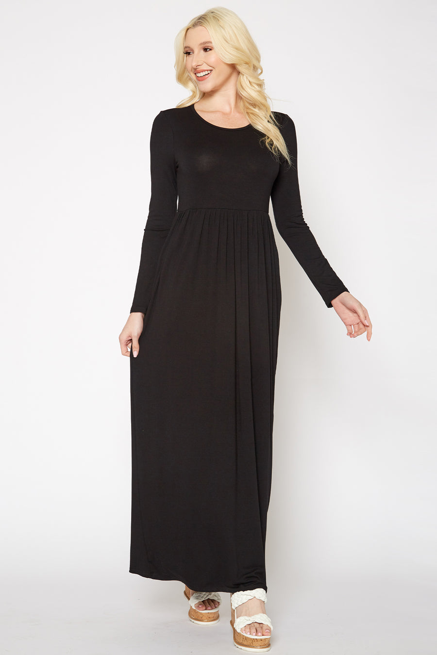 Bellatrix Basic Long Sleeve Fit & Flare Maxi Dress - shopatkonus
