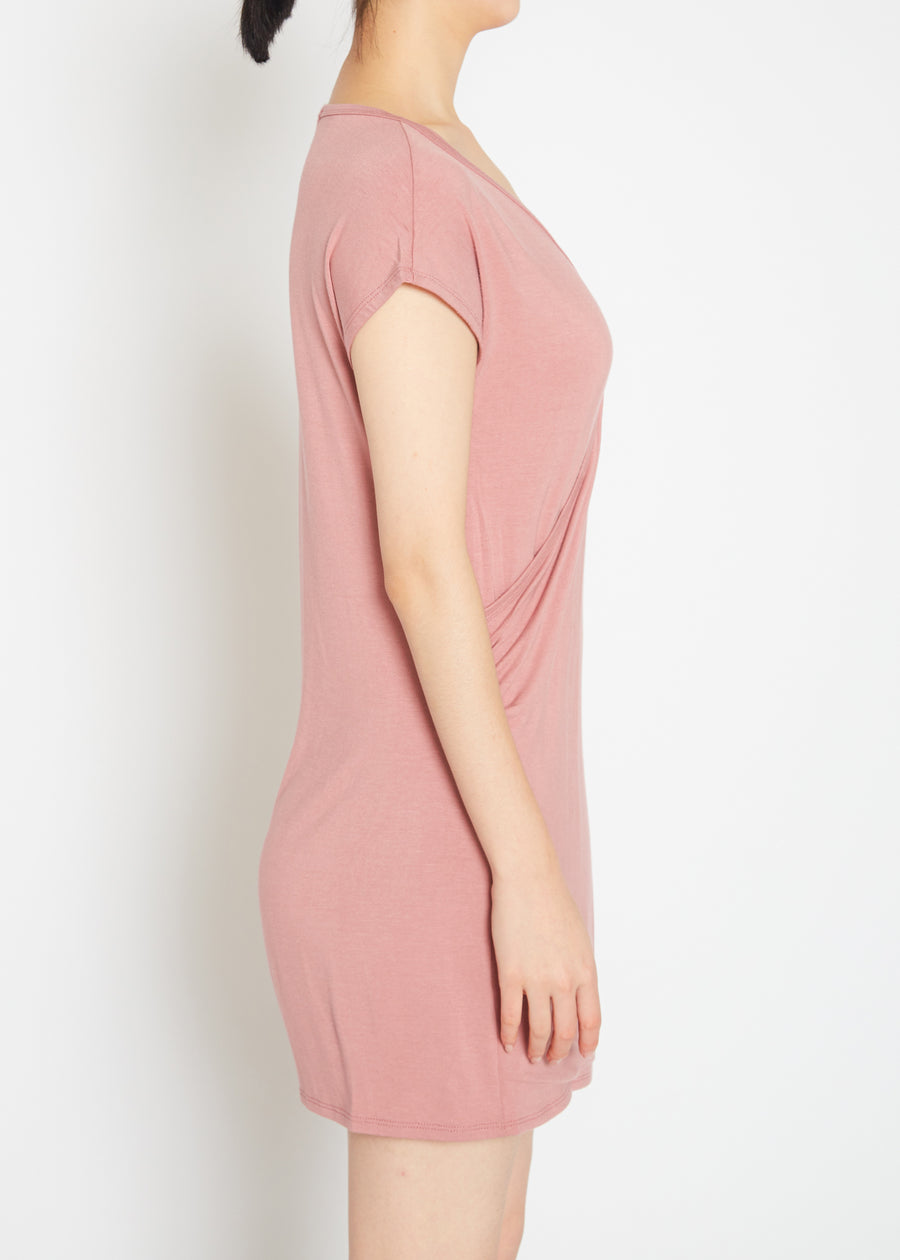 Basic Women's V-Neck Mini Wrap Dress - shopatkonus