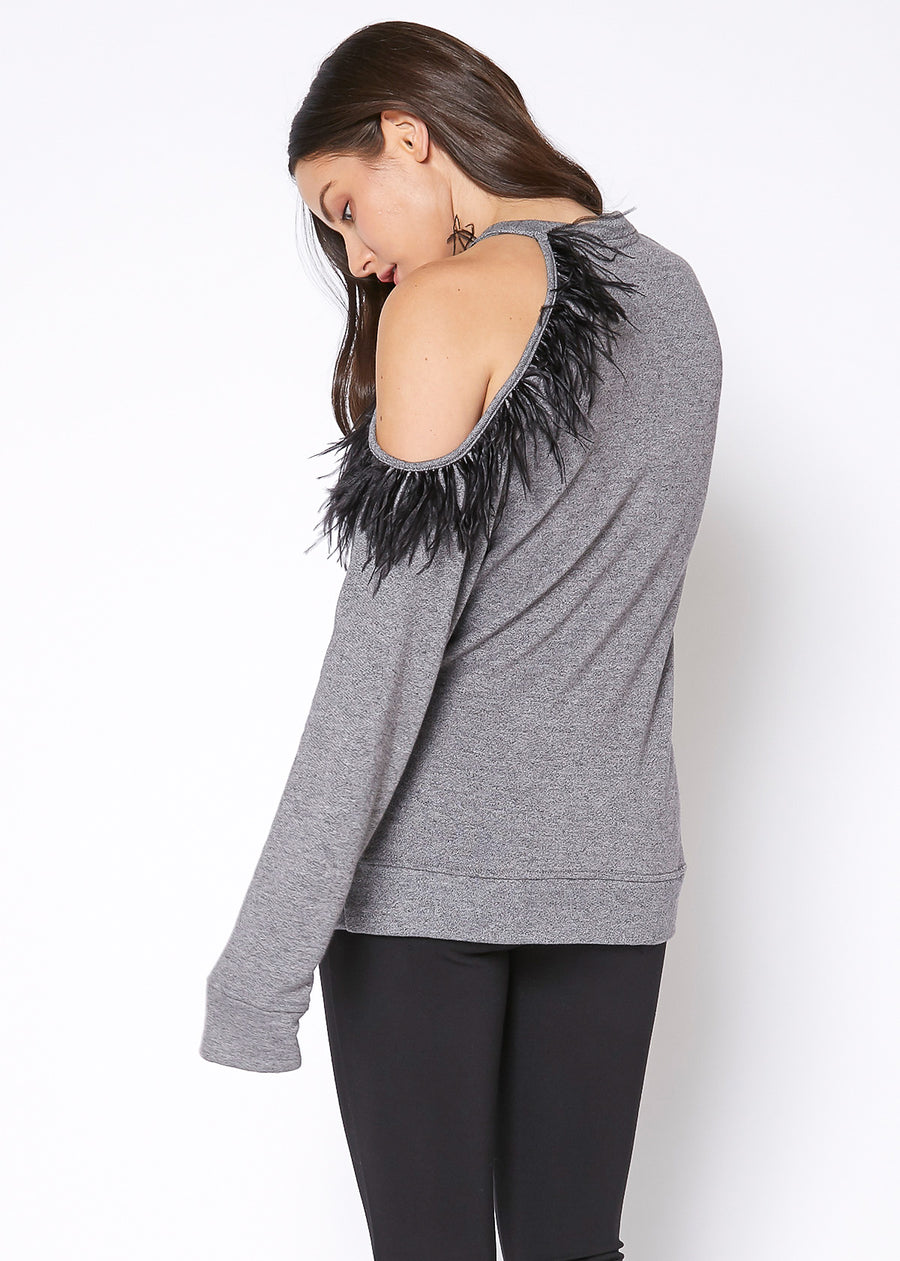 Women's One Shoulder Feather Sweatshirt - shopatkonus