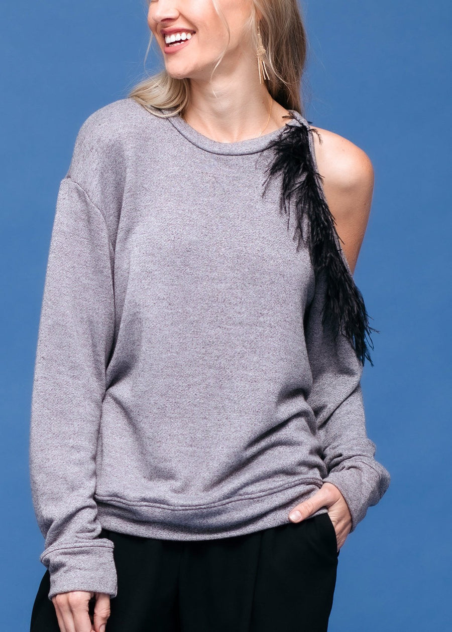 Women's One Shoulder Feather Sweatshirt - shopatkonus