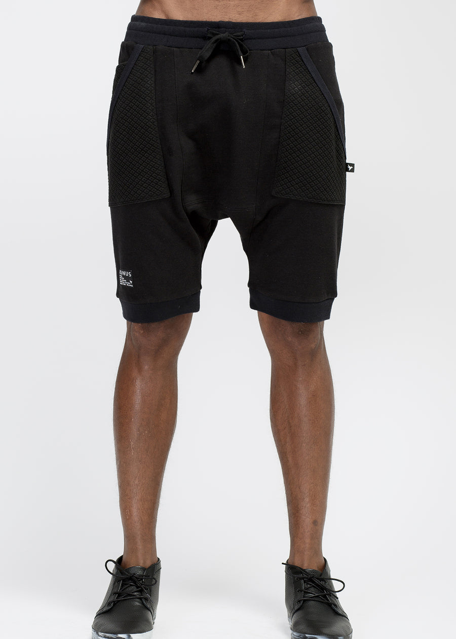 Konus Men's Drop Crotch Shorts Contrast Pockets in Black - shopatkonus