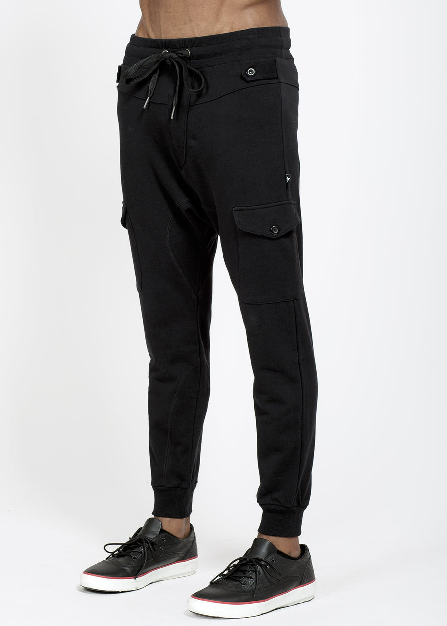 Konus Men's Drop Crotch Cargo Pockets Sweatpants in Black - shopatkonus