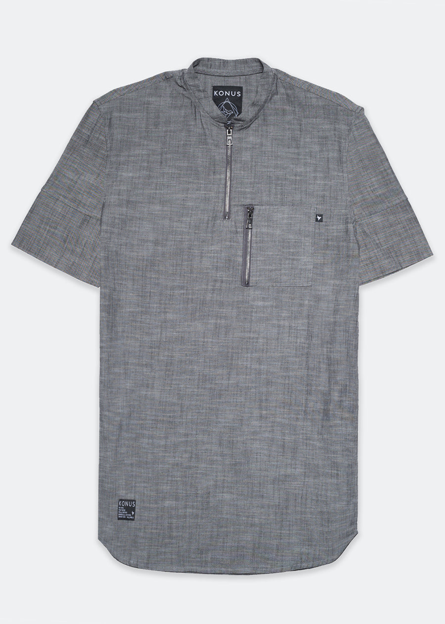 Konus Men's Mandarin Collar Zip Pocket Shirt - shopatkonus