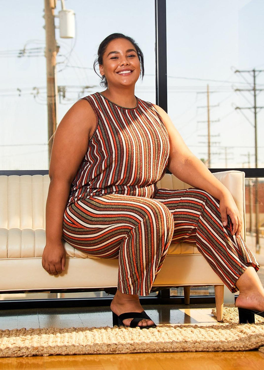 Pleione Plus Size Women's Multi Stripe Printed Wide Leg Pants