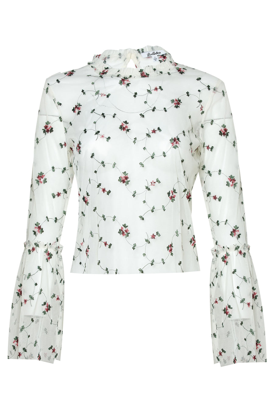 Sheer Blouse With Floral Embroidery in Ivory - shopatkonus