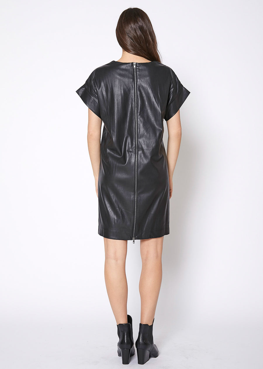 Women's Black PU Leather Dress - shopatkonus