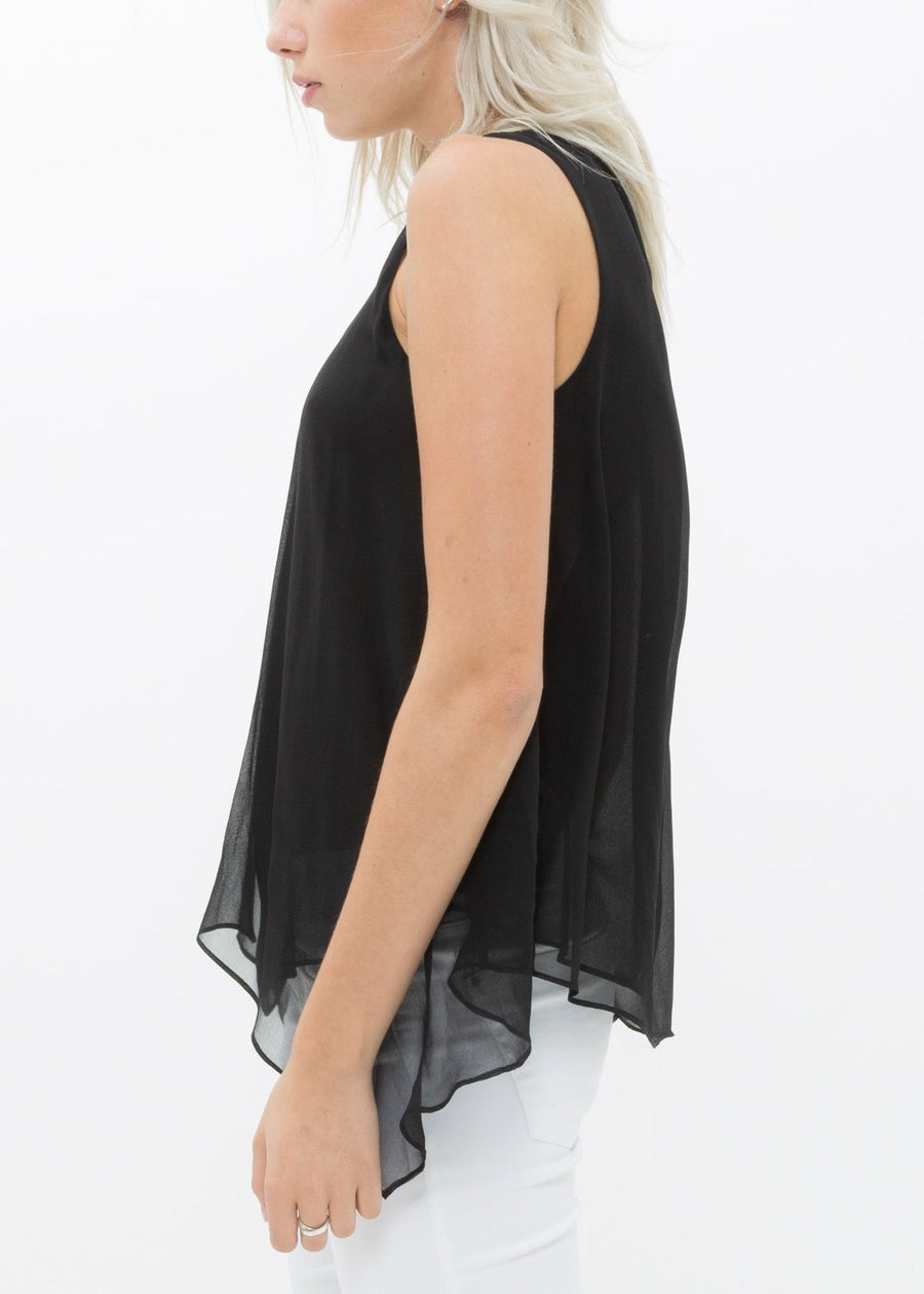 Women's Sleeveless Drape V Neck Zipper Top 100% Silk - shopatkonus