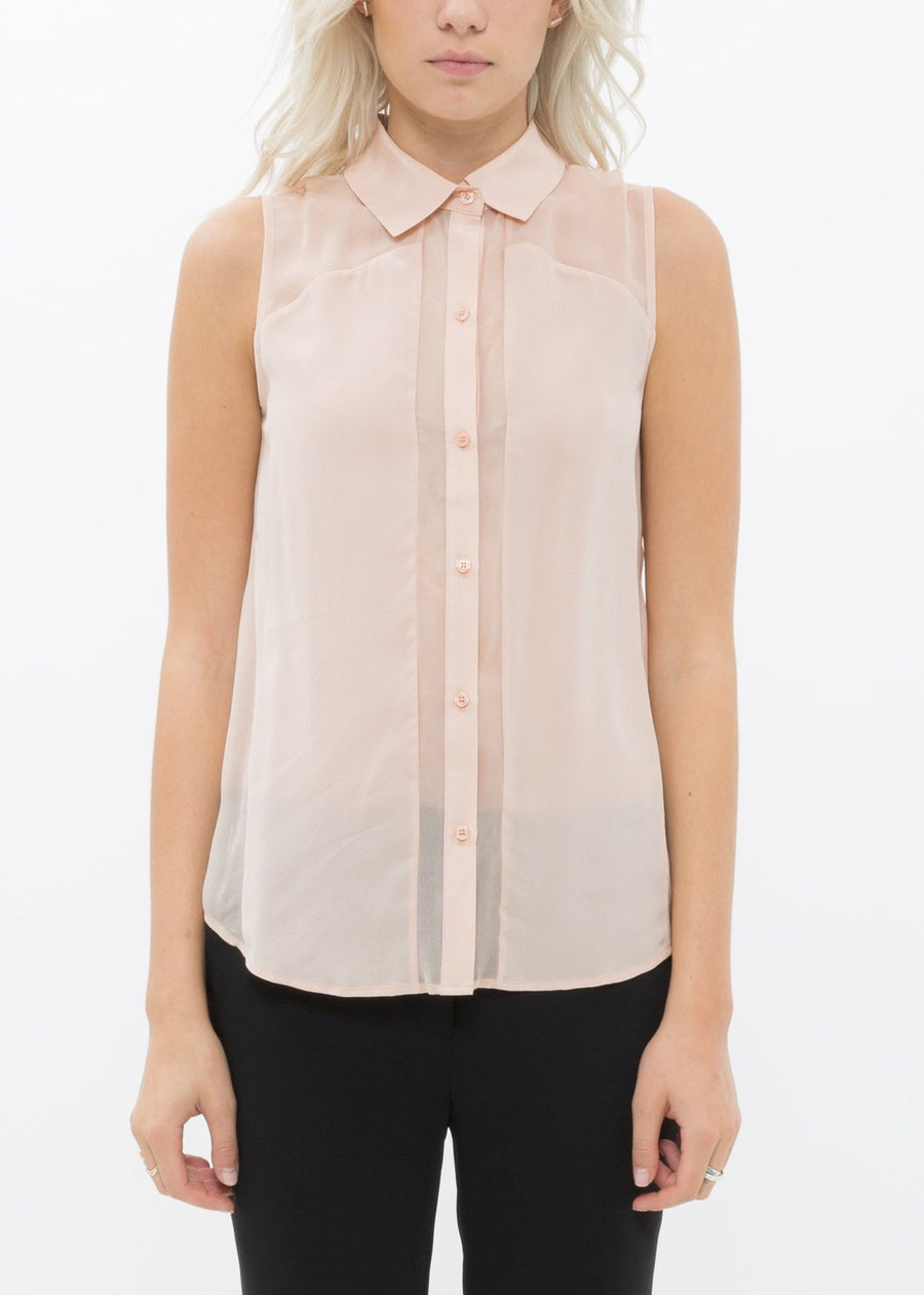 Women's Sleeveless 100% Silk Button Shirt - shopatkonus