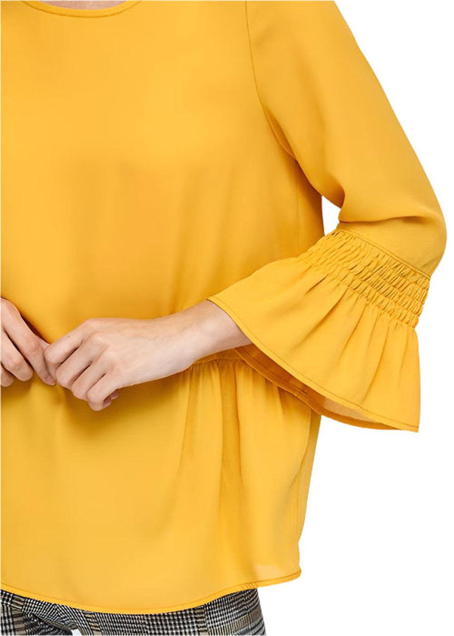 Pleione Women's Pleated Blouse With Bell Sleeve in Honey