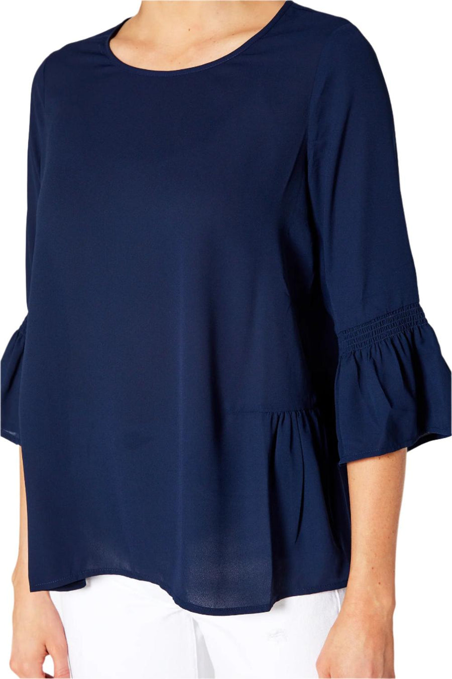 Pleione Women's Pleated Blouse With Bell Sleeve in Honey