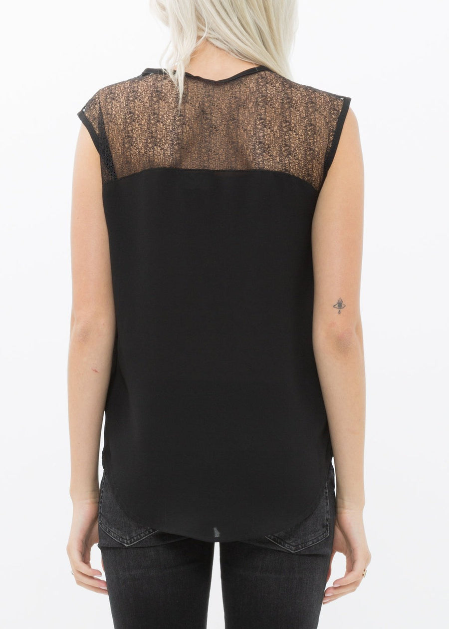 Women's Sleeveless Sheer Lace Top In Black - shopatkonus