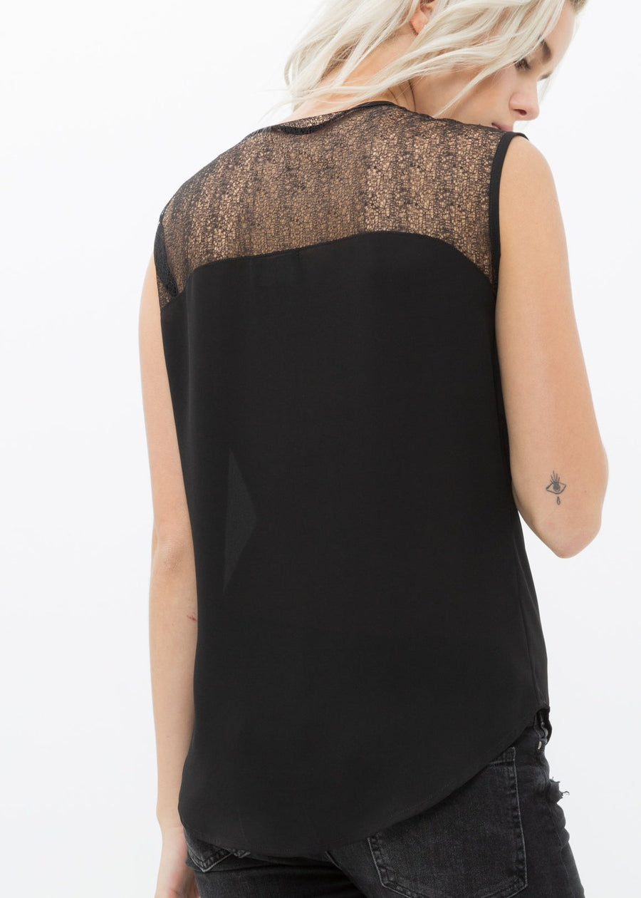 Women's Sleeveless Sheer Lace Top In Black - shopatkonus