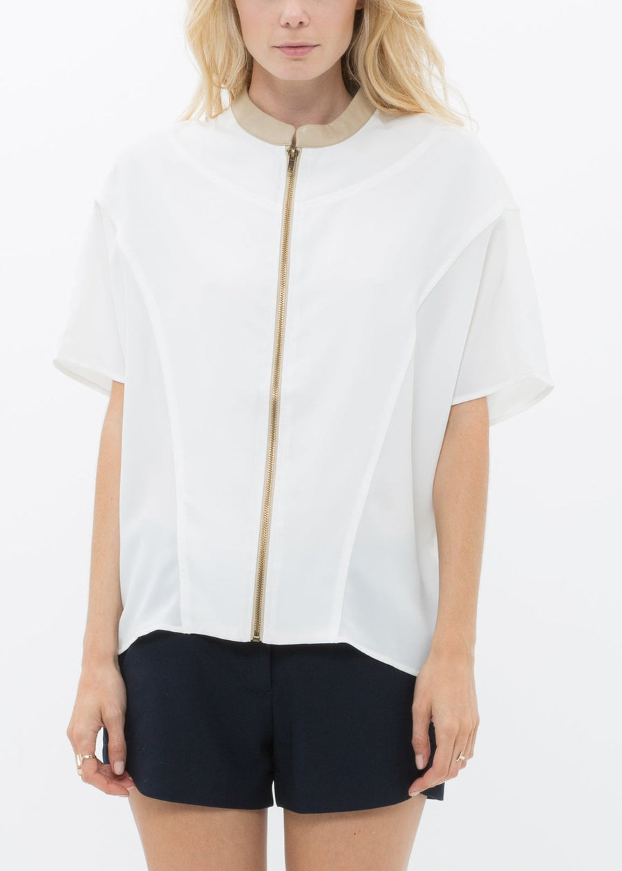 Women's Mandarin Collar Short Sleeve Jacket - shopatkonus