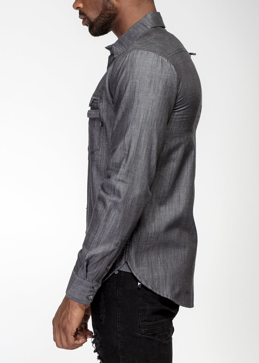 Konus Men's Essential Chambray Button Down Shirt in Charcoal - shopatkonus